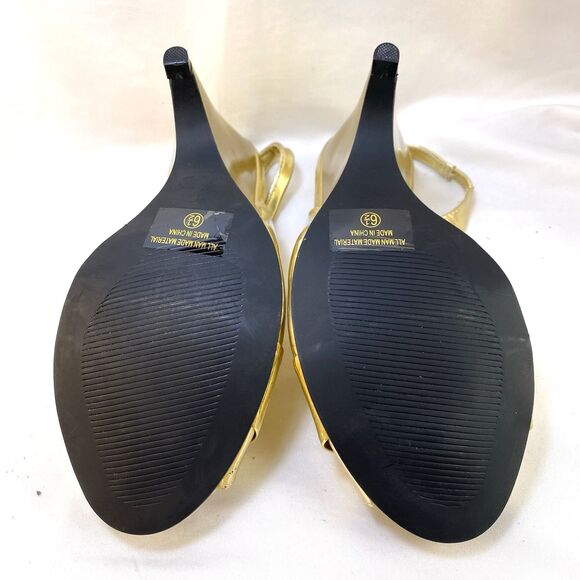 Db Dk Fashion Pump Women's Szes 6.5 4" Heel Slingback Peep Toe Gold Rhinestones - Picture 3 of 11